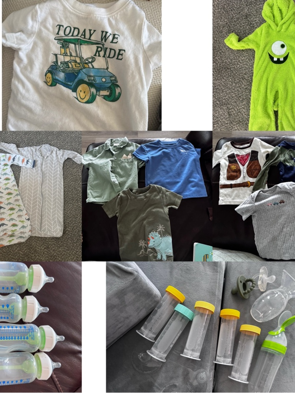 Baby Boy Clothing Bundle with Graphic Tees and Onesies - White, Blue, Green